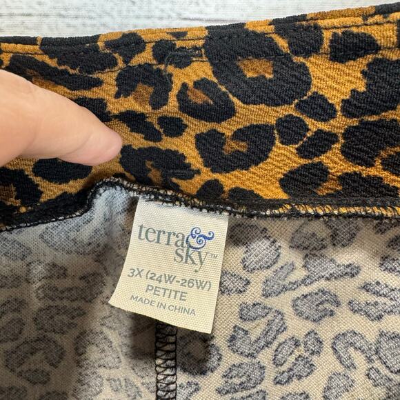 Terra & Sky Plus Size Brown Black Cheetah Printed Wide Leg Pants Size 3X Petite - Picture 4 of 7